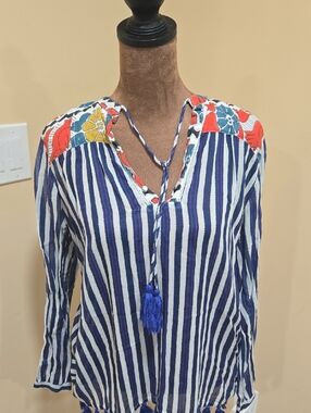 ROLLER RABBIT!! EStriped Blue & White Tassel TOP!!